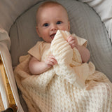 CREAM BASKET WEAVE KNIT BLANKET