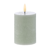 HUGHE LED FLICKERING PILLAR CANDLE - Rustic Green 7.5x7.5x10cm