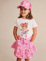 PINK FRUIT EMOJI FRILLY SKIRT