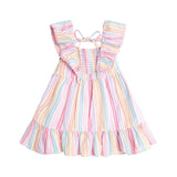 RAINBOW STRIPE SHIRRED FRILL DRESS