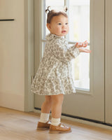 RUFFLE COLLAR BUTTON DRESS - Green Floral