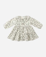 RUFFLE COLLAR BUTTON DRESS - Green Floral