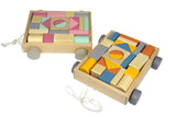 WOODEN BLOCKS AND PULL ALONG CART - Blue multi