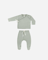 WRAP TOP + FOOTED PANT SET - fern