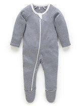 ZIP GROWSUIT - Navy Melange Stripe