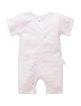 SHORT ZIP GROWSUIT - Pale Pink Melange Stripe