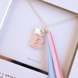 'B' PINK GLITTER INITAL Necklace