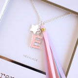 'E' PINK GLITTER INITAL Necklace