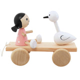 WOODEN PULL ALONG GIRL AND SWAN - Jasmine & Josephine