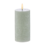 HUGHE LED FLICKERING PILLAR CANDLE - Rustic Green 7.5x7.5x15cm