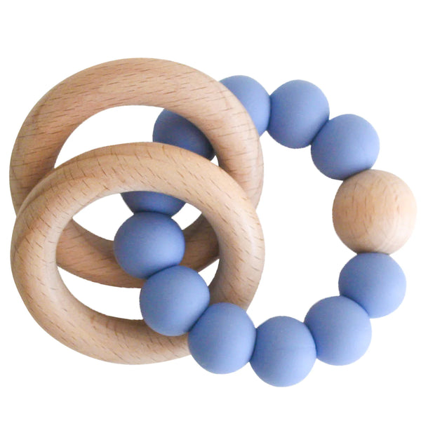NATURAL BEECHWOOD AND SILICONE TEETHER - Blue