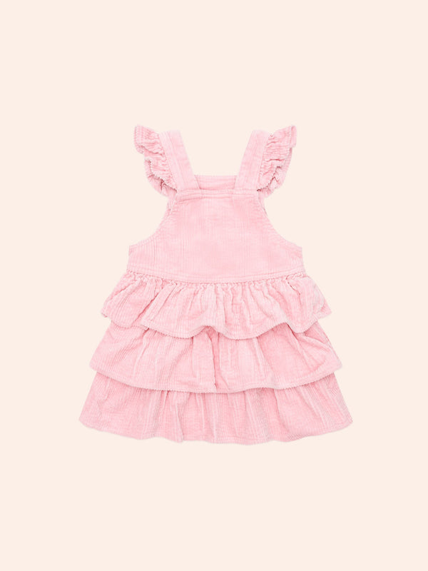 BLUSH CORD TIERED OVERALL DRESS