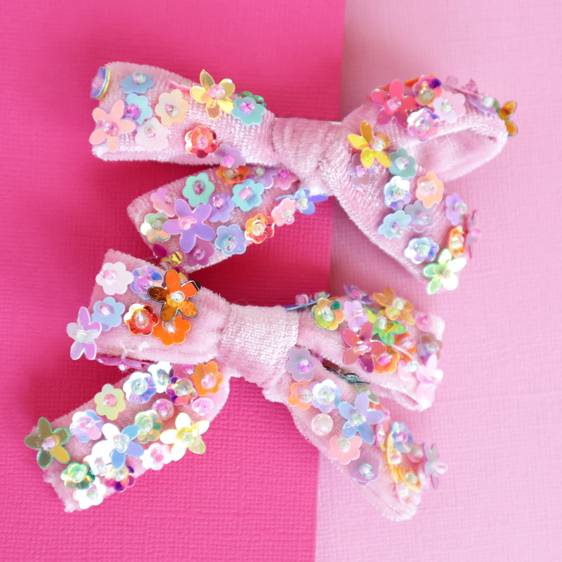 FLORAL SEQUIN BOW CLIP