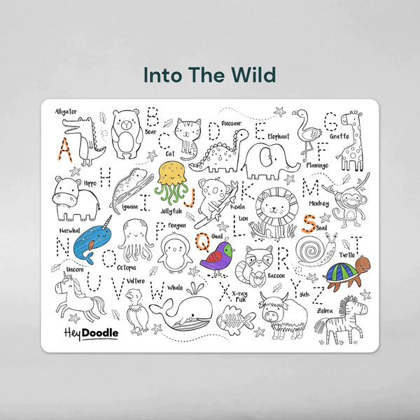 INTO THE WILD ABC Animal Theme Classic Colouring & Doodle Mat