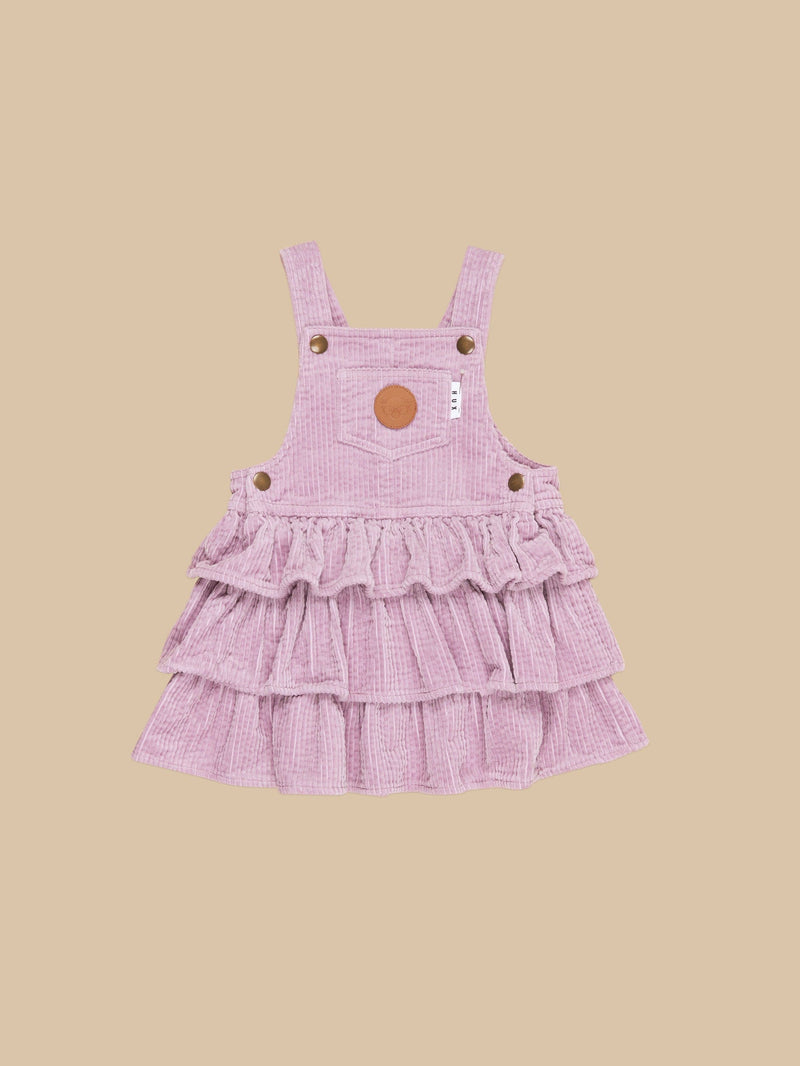 ORCHID CORD FRILL OVERALL DRESS