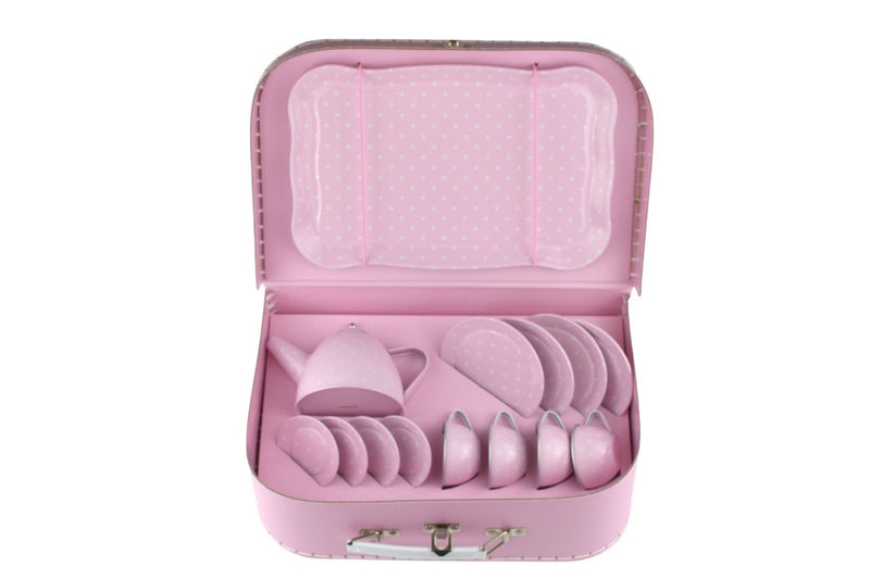 PINK TIN TEA SET IN SUITCASE 15PCS