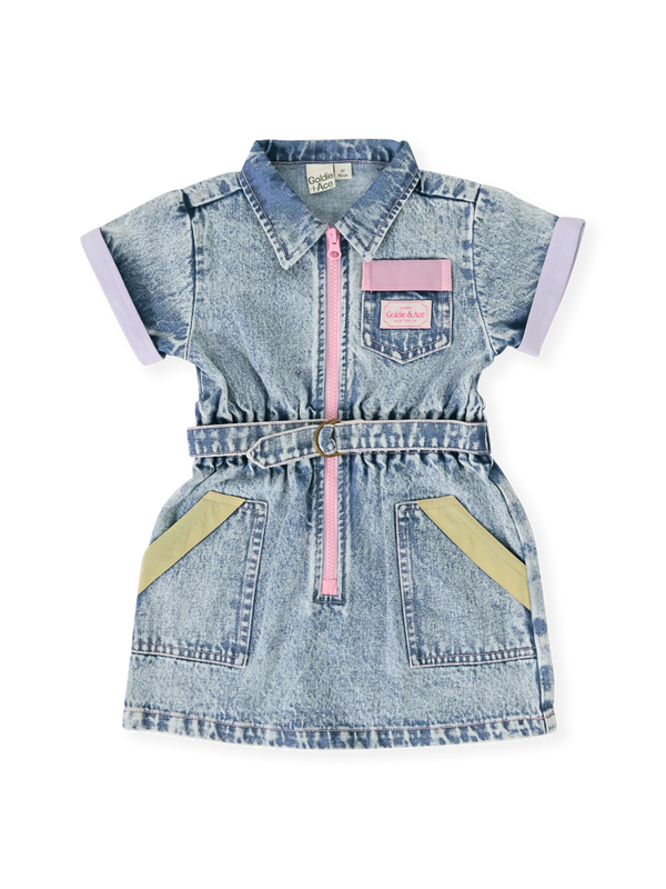 PASTEL POP PIPER DENIM BELTED DRESS