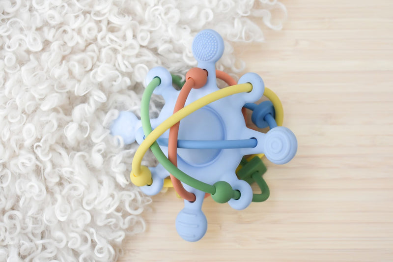 SILICONE SENSORY SPACE RATTLE TEETHER Blue