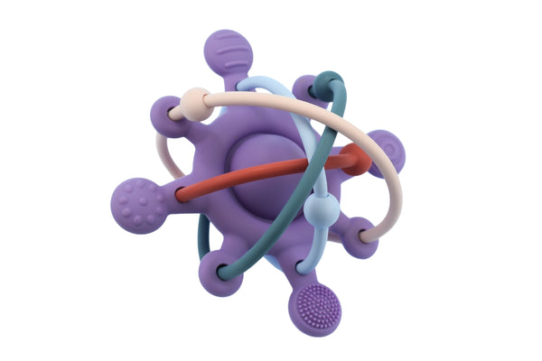 SILICONE SENSORY SPACE RATTLE TEETHER Purple