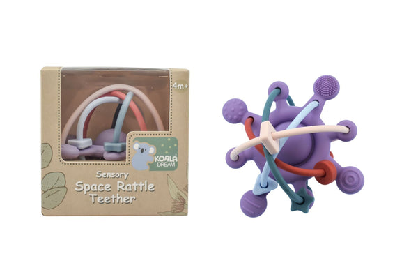 SILICONE SENSORY SPACE RATTLE TEETHER Purple