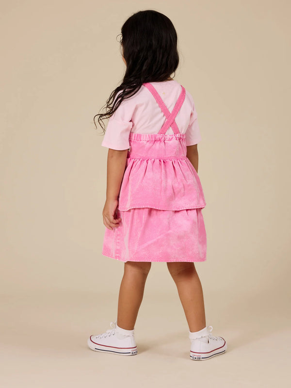 SASKIA DENIM FRILL PINAFORE DRESS