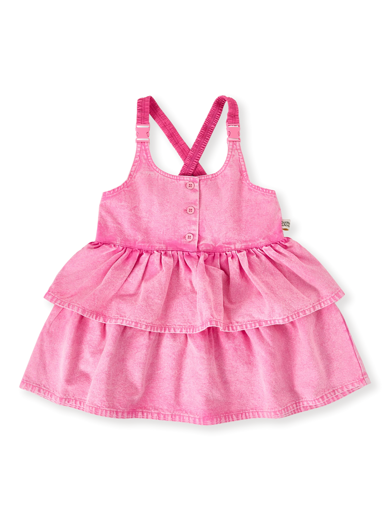 SASKIA DENIM FRILL PINAFORE DRESS