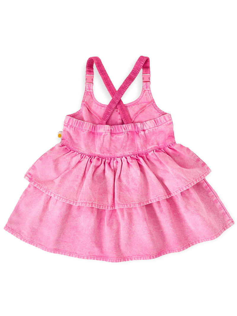 SASKIA DENIM FRILL PINAFORE DRESS