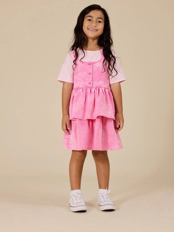 SASKIA DENIM FRILL PINAFORE DRESS