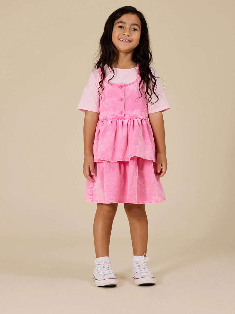SASKIA DENIM FRILL PINAFORE DRESS
