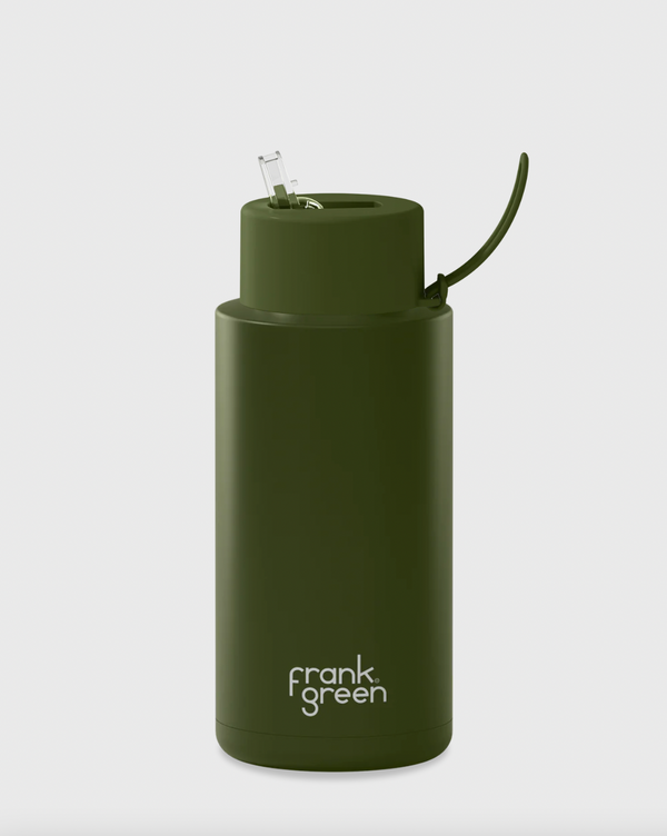 CERAMIC REUSABLE BOTTLE STRAW LID 1 litre - Khaki