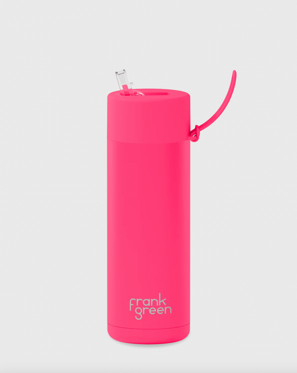 CERAMIC REUSABLE BOTTLE STRAW LID 595ml - Neon Pink