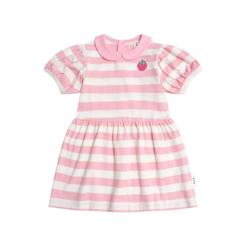 STRAWBERRY STRIPE PUFF SLEEVE DRESS