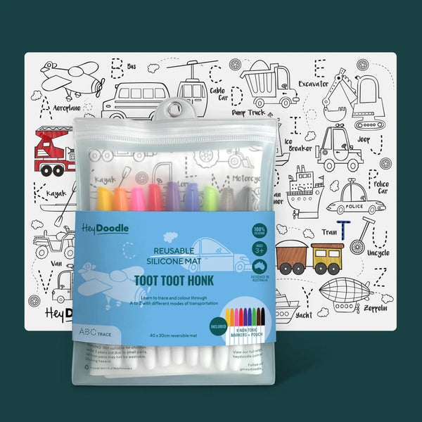 TOOT TOOT HONK ABC Vehicle Theme Classic Colouring & Doodle Mat
