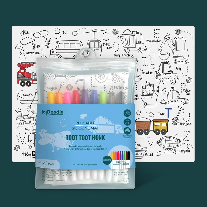 TOOT TOOT HONK ABC Vehicle Theme Classic Colouring & Doodle Mat