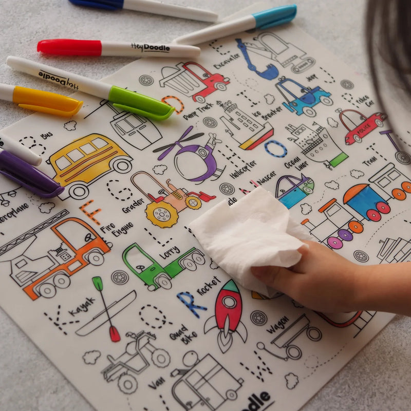 TOOT TOOT HONK ABC Vehicle Theme Classic Colouring & Doodle Mat