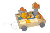 WOODEN BLOCKS AND PULL ALONG CART - Pink multi