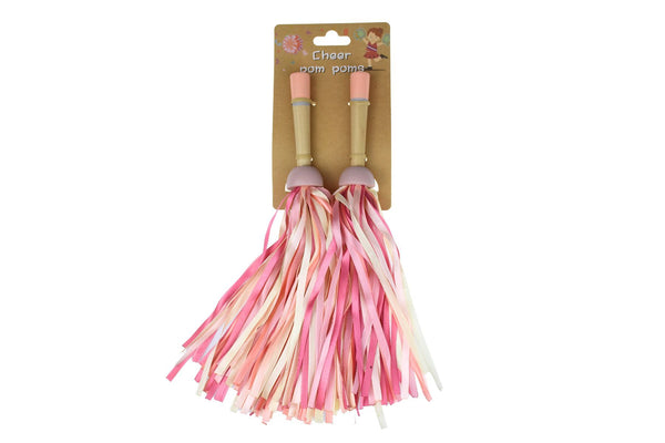 WOODEN CHEER POM POMS 1 PAIR - Pink