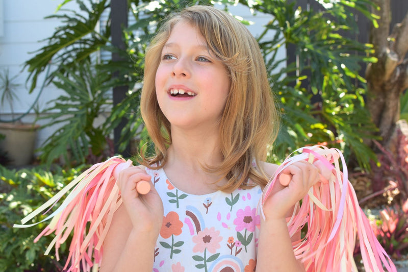 WOODEN CHEER POM POMS 1 PAIR - Pink