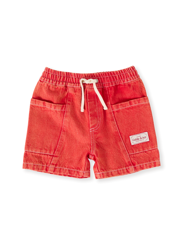 NOAH DENIM POCKET SHORTS - Apple Red