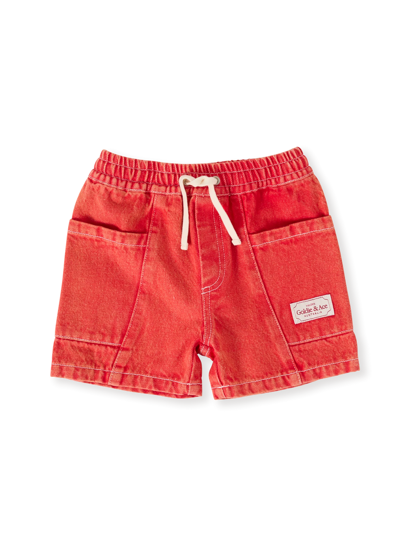 NOAH DENIM POCKET SHORTS - Apple Red