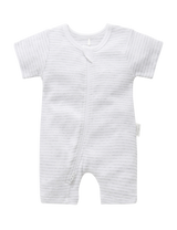 SHORT ZIP GROWSUIT - Pale Grey Melange Stripe