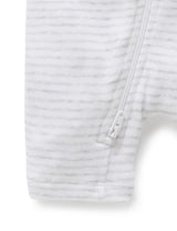 SHORT ZIP GROWSUIT - Pale Grey Melange Stripe