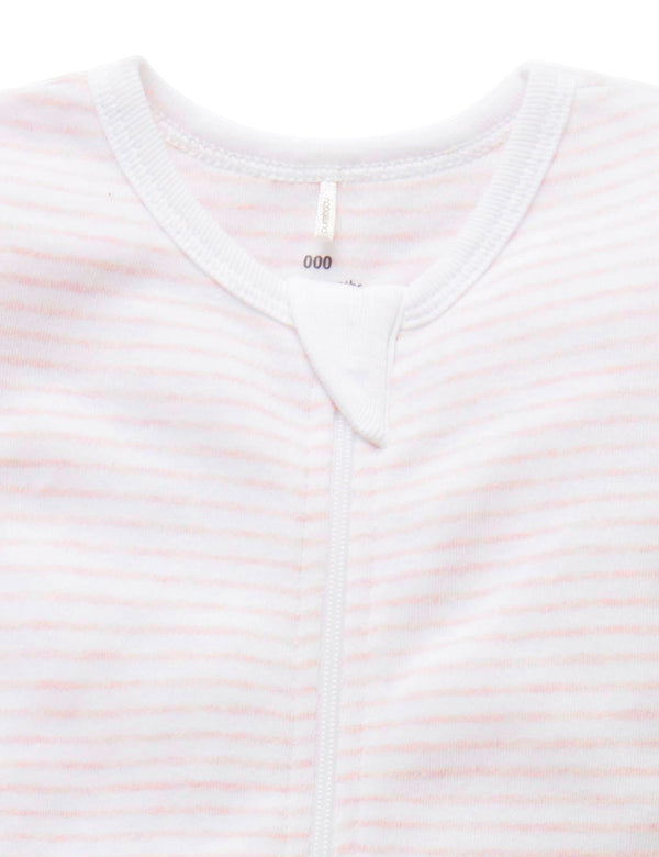 SHORT ZIP GROWSUIT - Pale Pink Melange Stripe