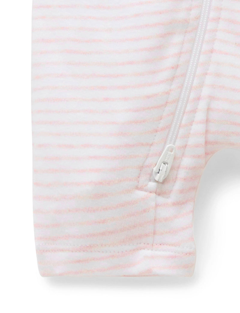 SHORT ZIP GROWSUIT - Pale Pink Melange Stripe