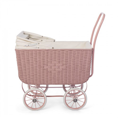 DOLL RETRO RATTAN PRAM Rose