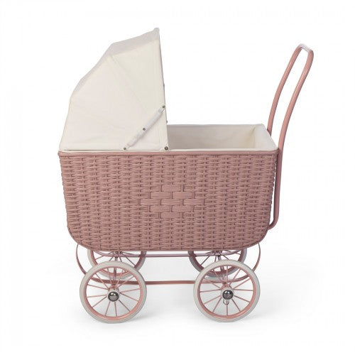 DOLL RETRO RATTAN PRAM Rose