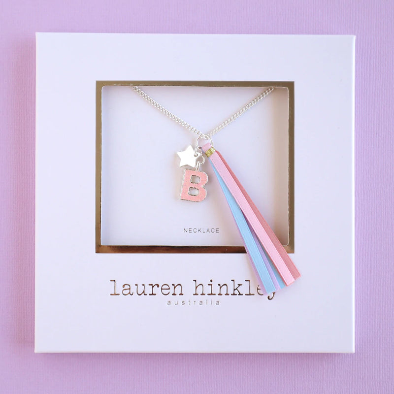 'B' PINK GLITTER INITAL Necklace