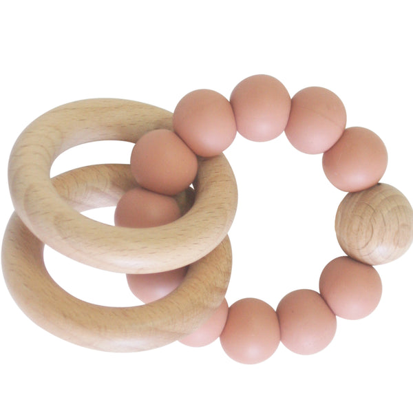 NATURAL BEECHWOOD AND SILICONE TEETHER - Rosewater