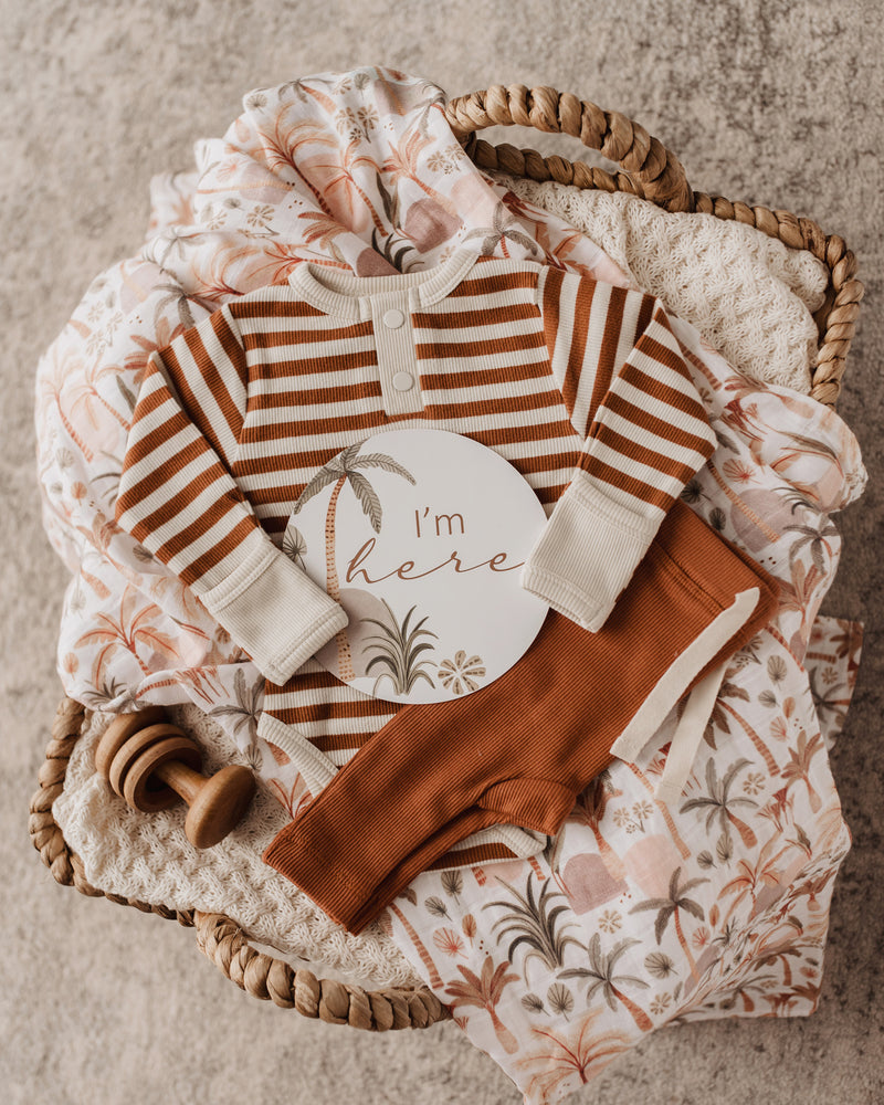 BISCUIT STRIPE LONG SLEEVE BODYSUIT