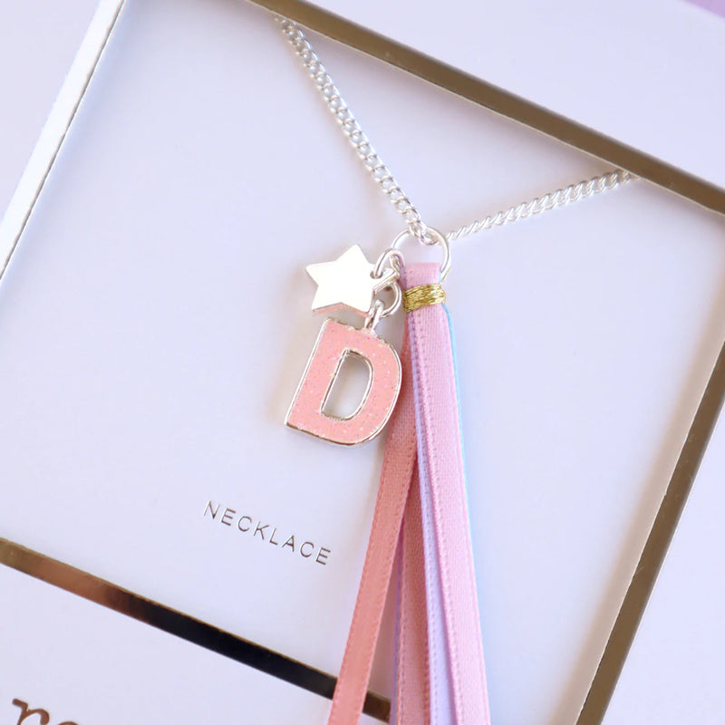 'D' PINK GLITTER INITAL Necklace